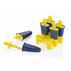6 pcs Homemade Reusable Ice Kulfi Lolly Moulds Tray with Sticks, Blue/Yellow