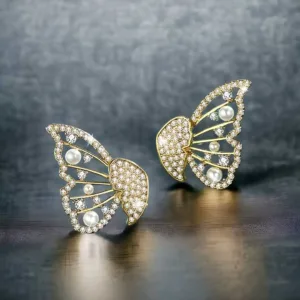 Avr Jewells Korean Pearl and Cubic Zirconia Stud Earrings For Women