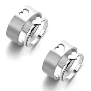 Avr Jewells Combo of 2 Elegent Silver Plated Heart Couple Rings