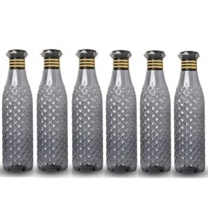 Diamond Design Water Bottle 1 Liter for Home and Kitchen, Black Color Pack of - 6