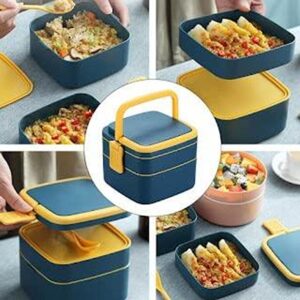 Double-Layer Airtight Square Lunch Box with Handle, Pack of 1