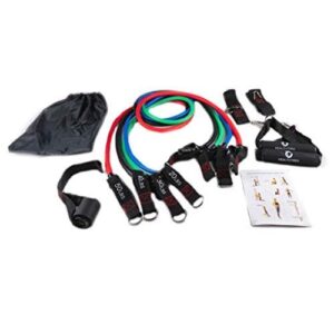 Healthtrek Resistance Tube Set of 4 with Foam Handles, Door Anchor, Ankle Strap & Bag, Exercise Guide Included