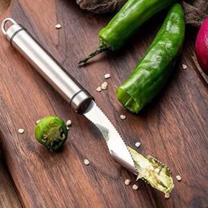 Stainless Steel Jalapeno Pepper Chili Corer Seed Remover Tool Deseeder Chili Corer Remover Serrated Slice Seed Remover