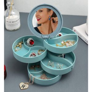 Jewellery Organiser Box Rotating with Mirror Portable Storage Box Multi Layers for Rings, Earrings, Necklace, Multicolor
