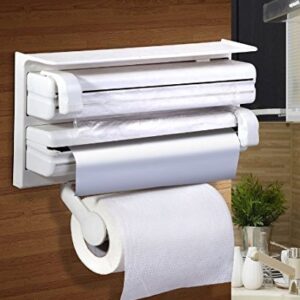 Philocaly 4-in-1 Kitchen Roll Holder with Spice Rack - White: Foil, Cling Film, Tissue Paper Dispenser