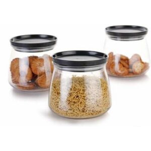 Kitchenware Black Handi Plastic Container Jar 900 ml, Set of 3
