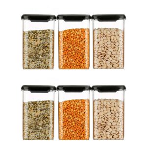 Kitchenware Black Square Plastic Airtight Container 1100 ml, Set Of 6