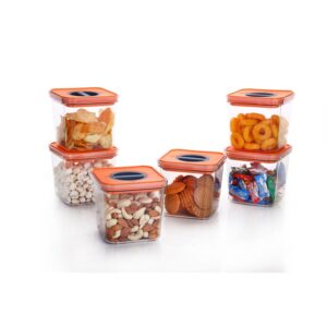 Kitchenware Lock N Seal Orange Plastic Airtight Storage Containers 1000 ml, Set Of 6
