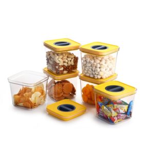 Kitchenware Lock N Seal Yellow Plastic Airtight Storage Containers 1000 ml, Set Of 6