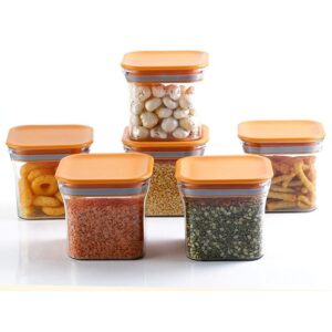 Kitchenware Woman's First Choice Orange Plastic Kitkat Storage Container 600 ml, Set Of 6