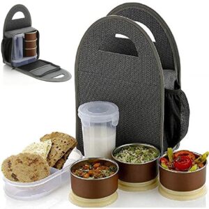 Lunch Box-Stainless Steel 3 Container, 1 Casserole Set, 1 Plastic Bottle With Bag Microwave-Safe