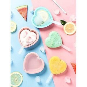 Silicone Cupcake/Muffin Mould Ice Cream Mould Ice Bar Mold Silicone Lovely Heart Shape Ice Pop Mold for DIY with Lid, Pack of 4