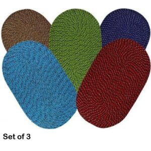 Oval Solid Cotton Floor Mat, Pack of 3