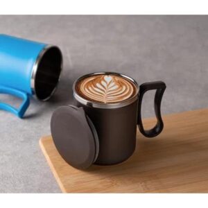 Plastic 300 ml Tea Coffee Milk Cup & Mug with Lid Insulated Steel, Pack of 2