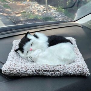 Sleeping Soft Showpiece Realistic Cat Figurine Activated Organic Carbon Decorative- 11 cm, Fiber, Brown
