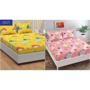 Snooze Combo Glace Cotton Fitted Double Bedsheets
