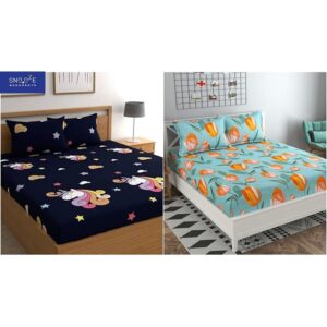 Snooze Combo Glace Cotton Fitted Double Bedsheets