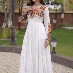 Navratri Special White Color Long Gown For Women