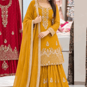 Designer Haldi Function Special Embroidery Work Sharara