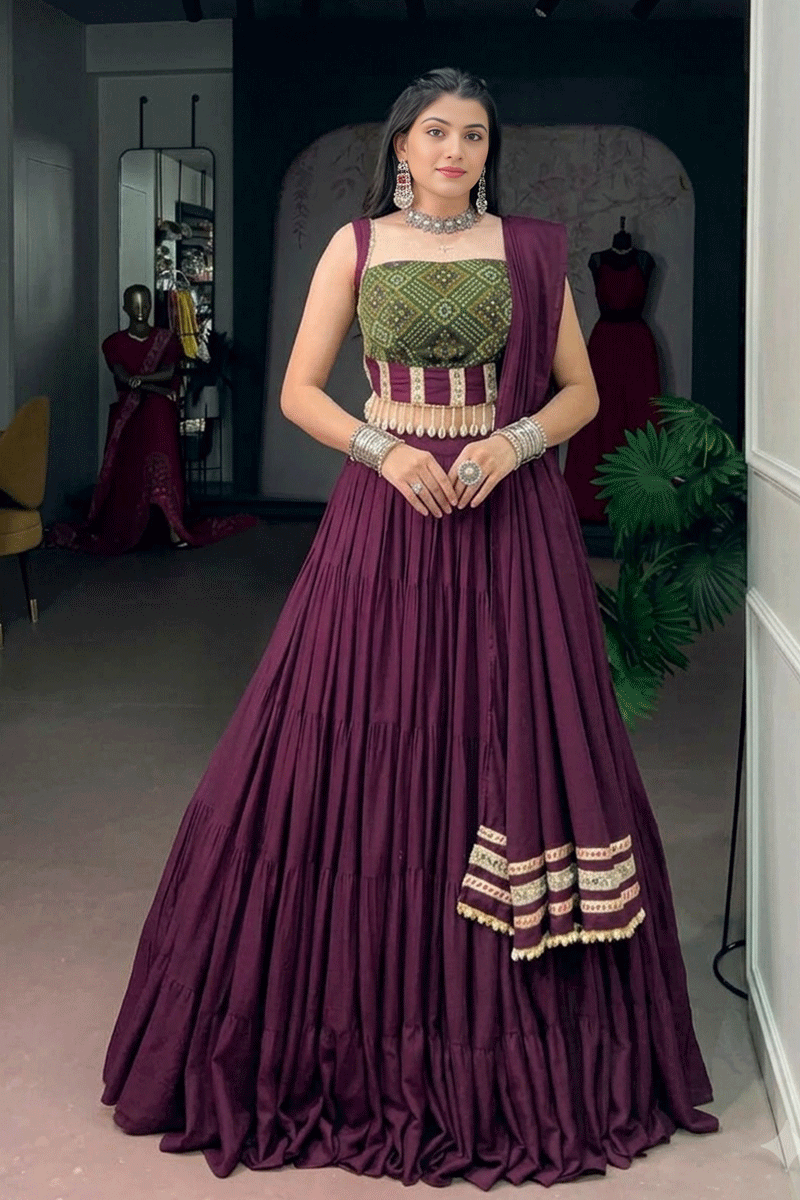 10 Meter Flair Dandiya Special Wine Color Lehenga Choli