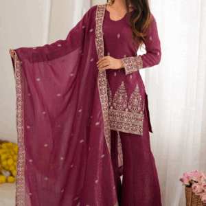 Latest Silk Fabric With Embroidery Work Plazo Dress For Girl