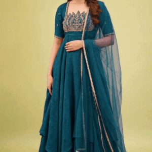 Traditional Designer Firozi Color Anarkali Dress Suit For Diwali