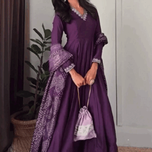 Wedding Wear Full Sleeves Purple Color Anarkali Suit