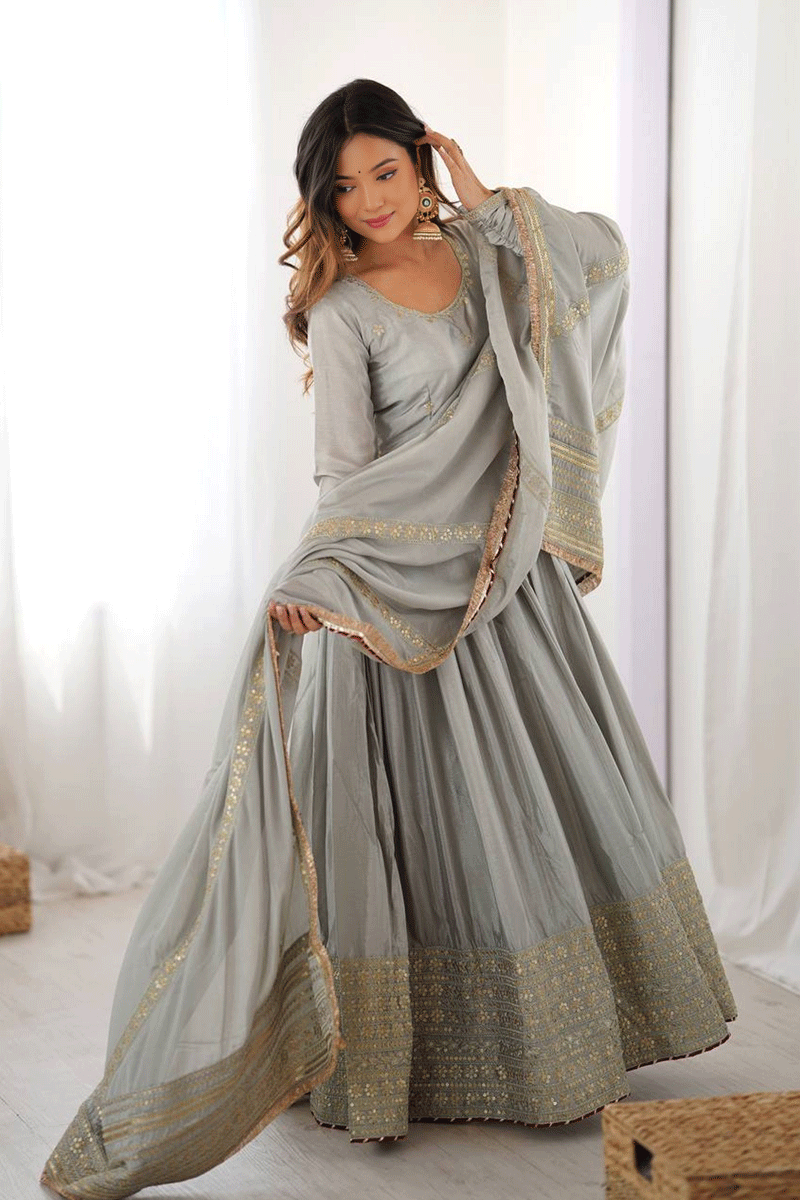 Designer Chinon Fabric Long Anarkali Suit For Girl