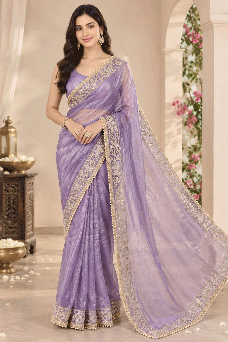 Designer Party Wear Embroidery With Real Mirror Work Saree