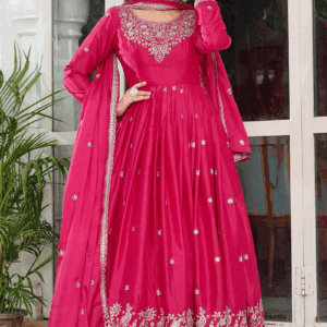 Designer Silk Long Anarkali Suit For Diwali
