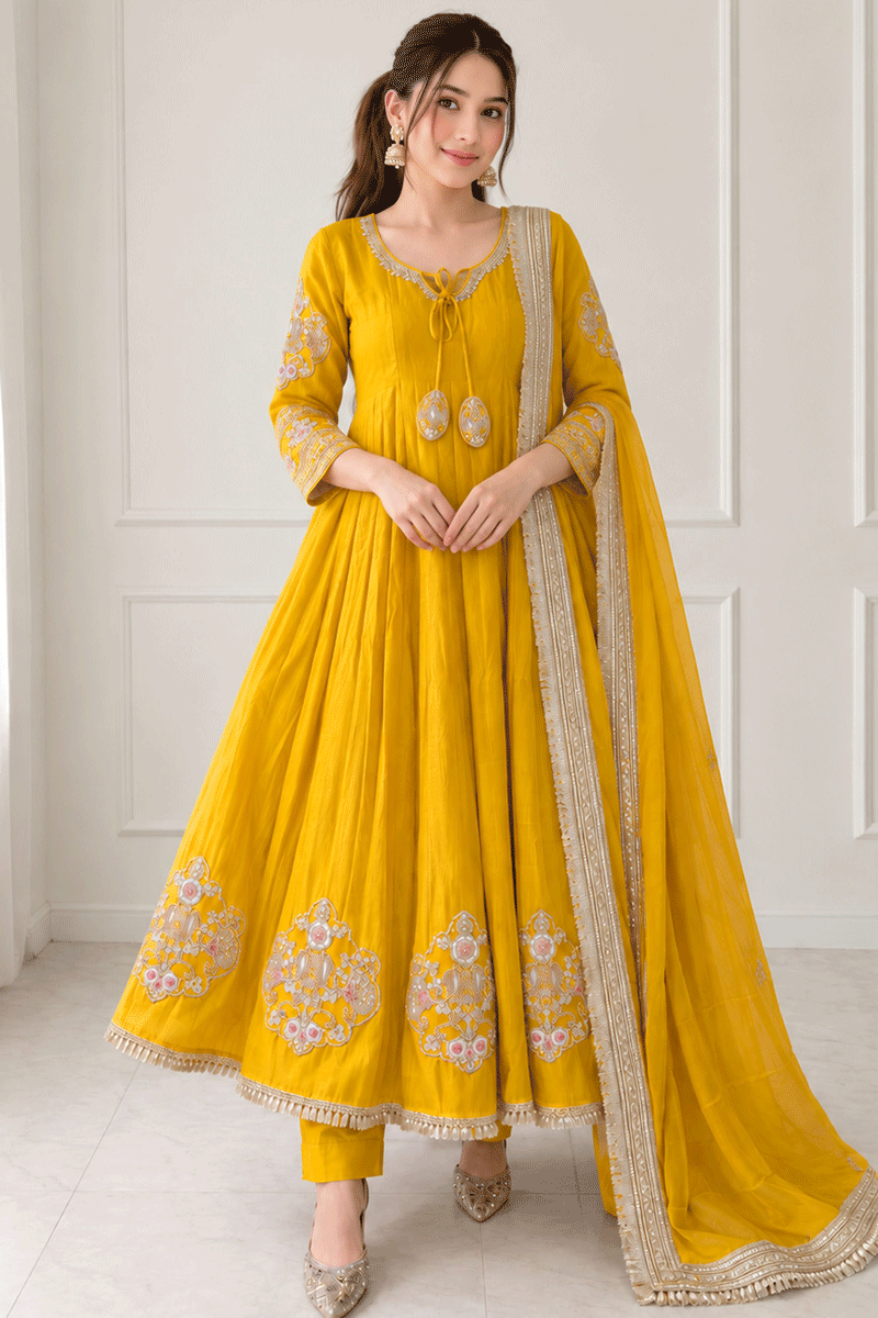 Designer Pooja Special Hand Work Long Anarkali Suit