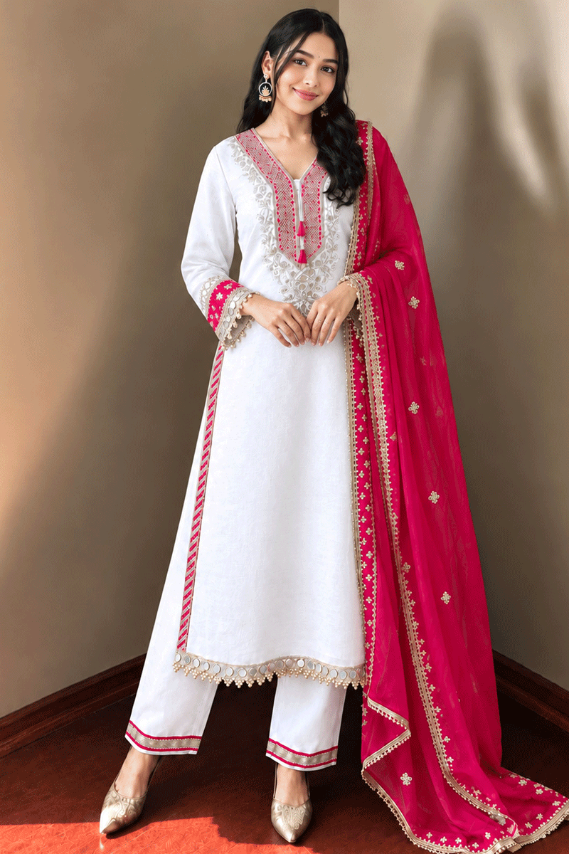Chinnon Silk Fabric Embroidery Work Suit For Women