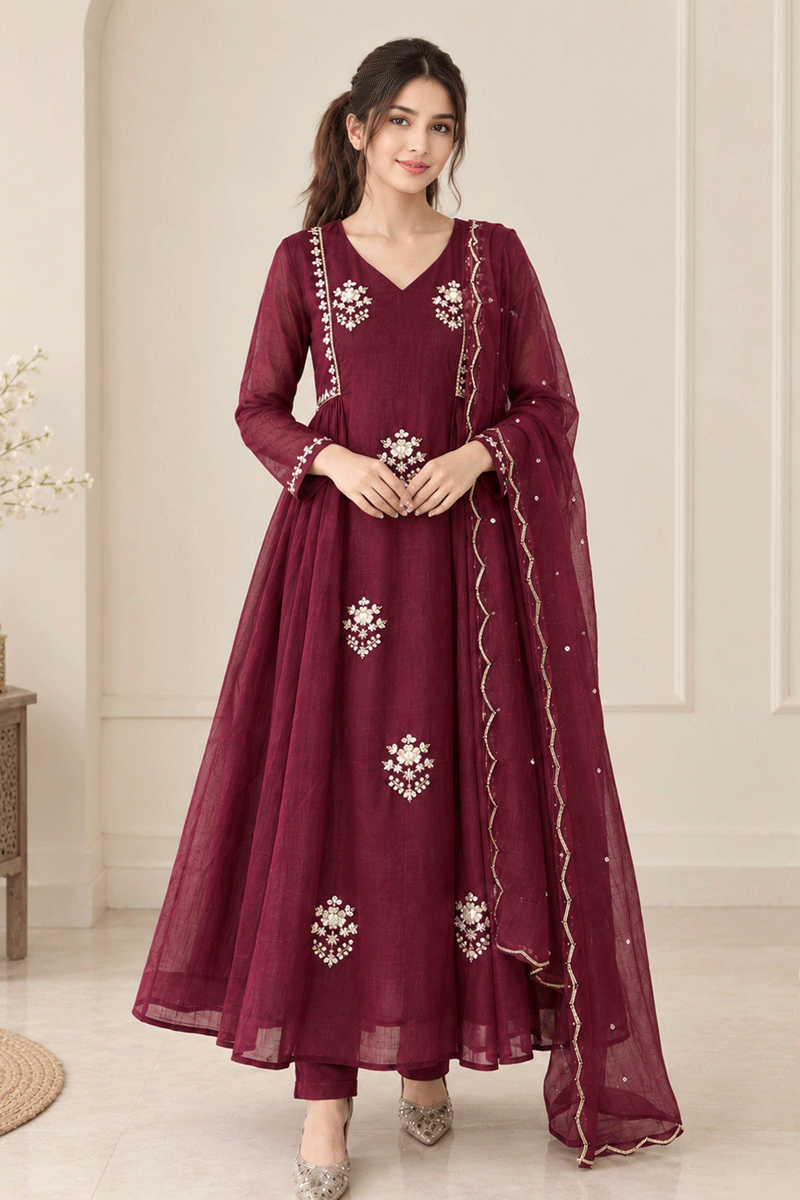 Designer Diwali Special Embroidery Work Anarkali Dress For Girl