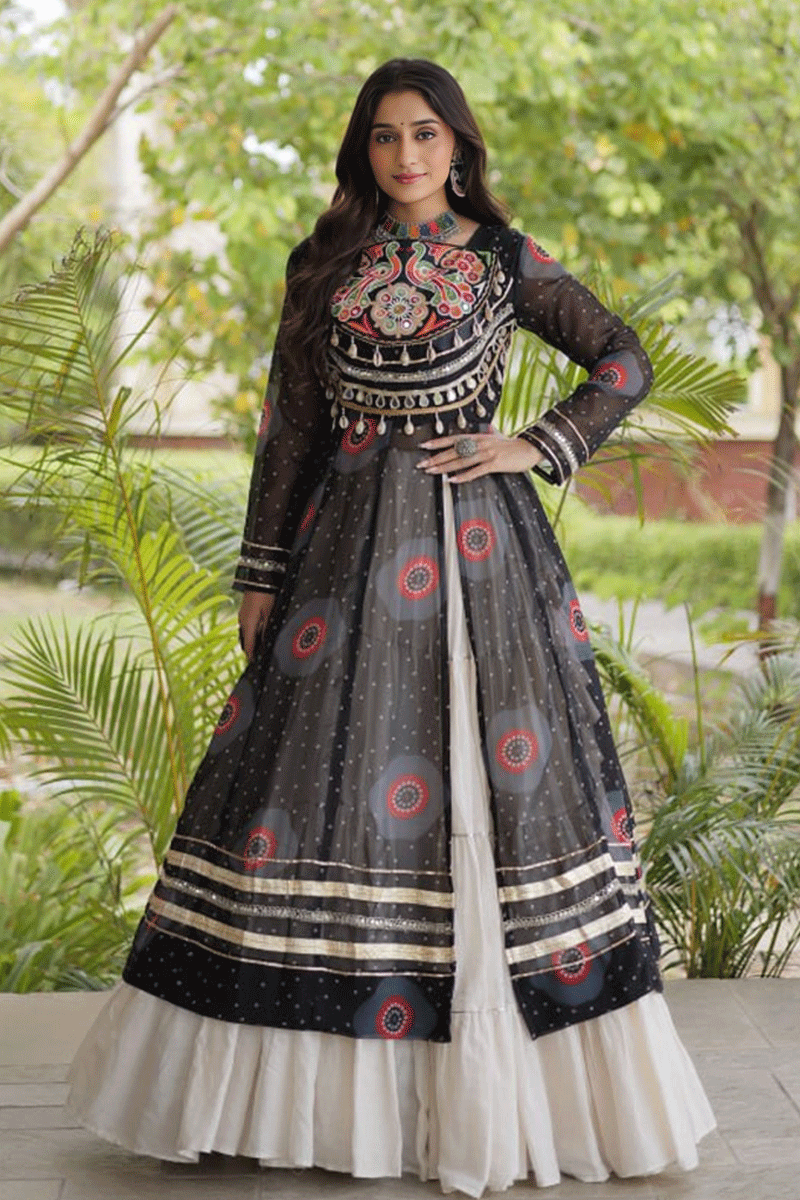 Garba Special Bandhani Print With Kutchi Patche Work Lehenga Top